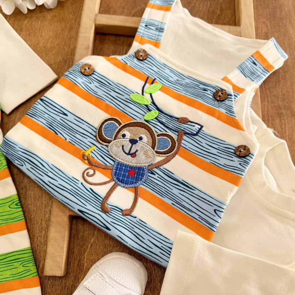 ست پیشبندی پنبه باروک طرح میمون راه راه کد ۵۵۰۴