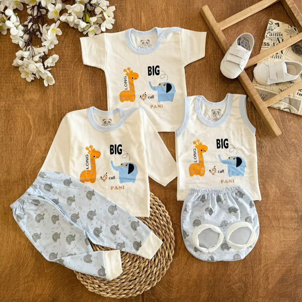 ست ۵ تکه (دکمه دار) فیل و زرافه آبی کد ۵۵۰۹