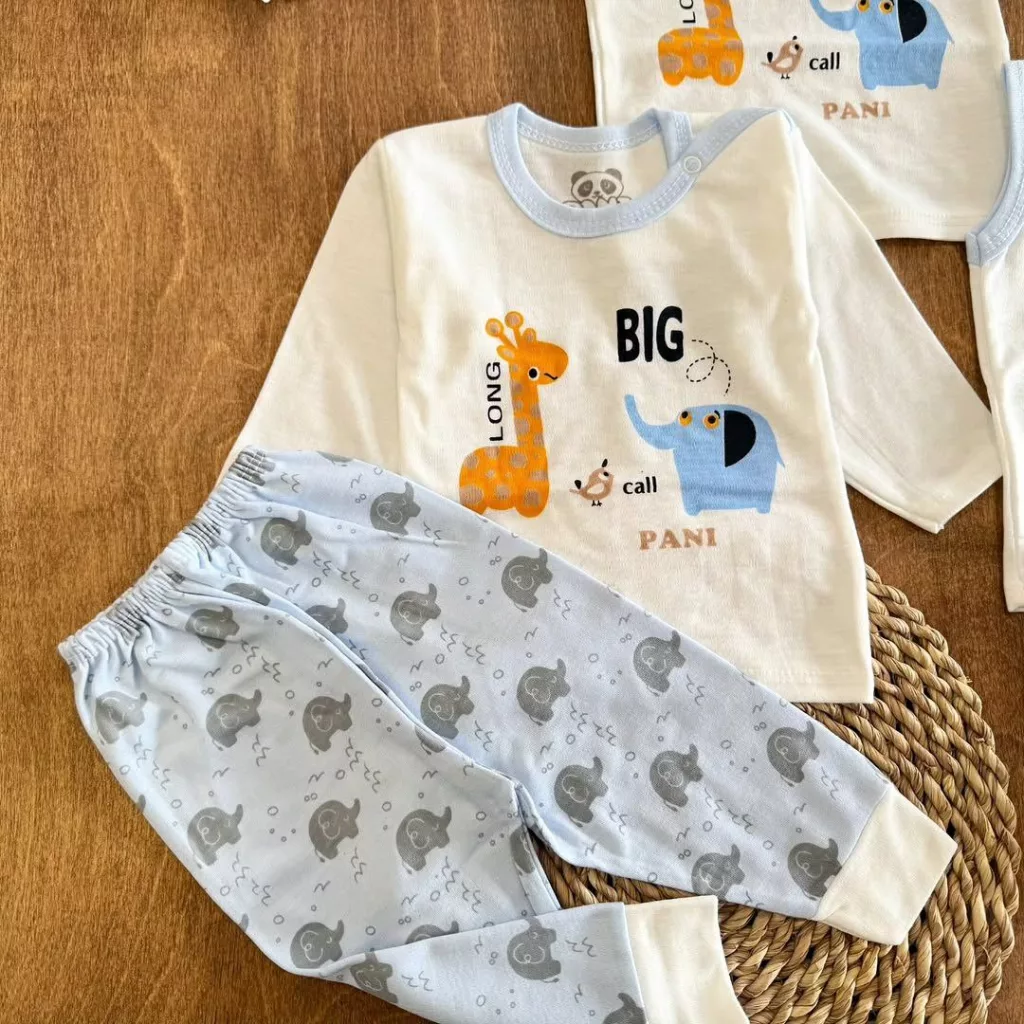 ست ۵ تکه (دکمه دار) فیل و زرافه آبی کد ۵۵۰۹