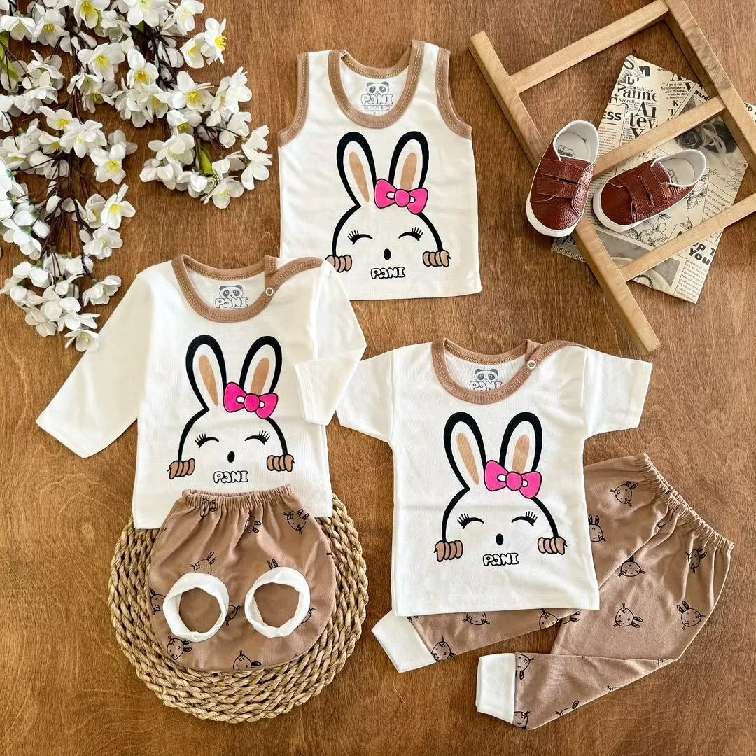 ست ۵ تکه (دکمه دار) خرگوش پاپیونی قهوه ای کد ۵۵۱۰