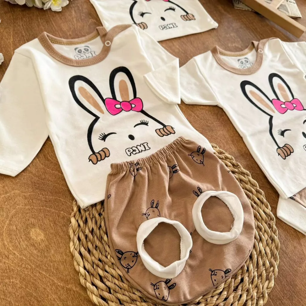 ست ۵ تکه (دکمه دار) خرگوش پاپیونی قهوه ای کد ۵۵۱۰