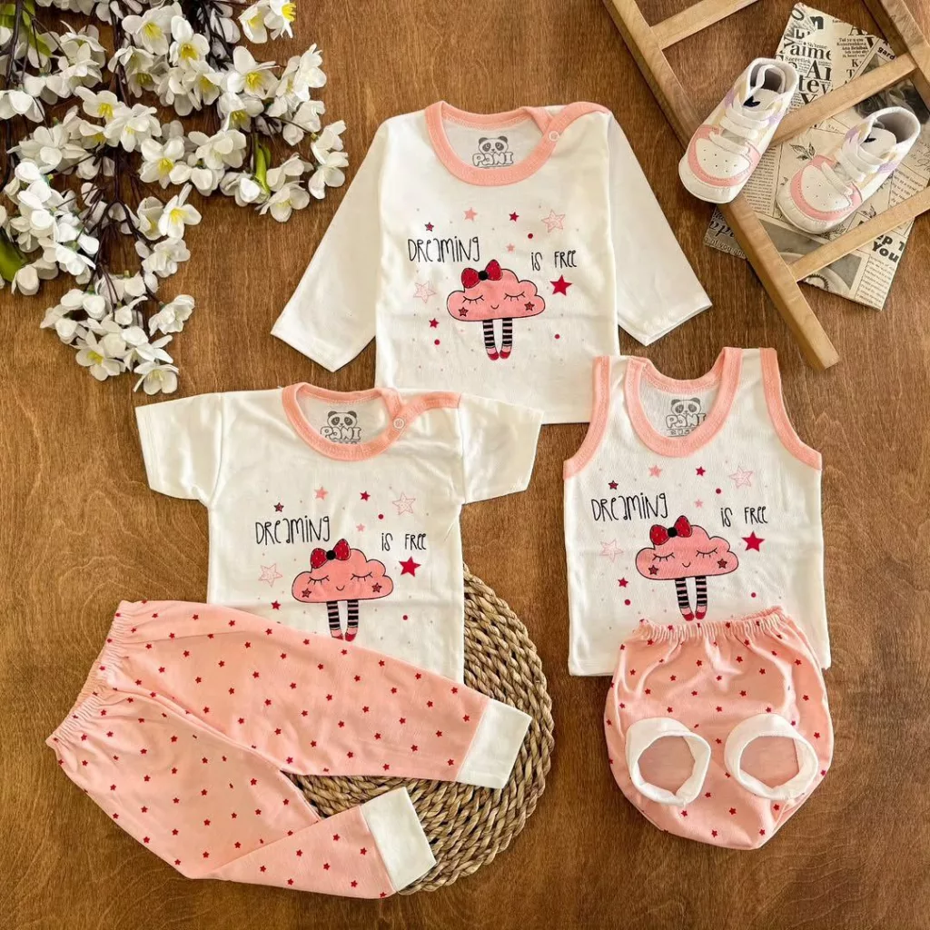 ست ۵ تکه (دکمه دار) ابر و ستاره گلبهی کد ۵۵۱۱