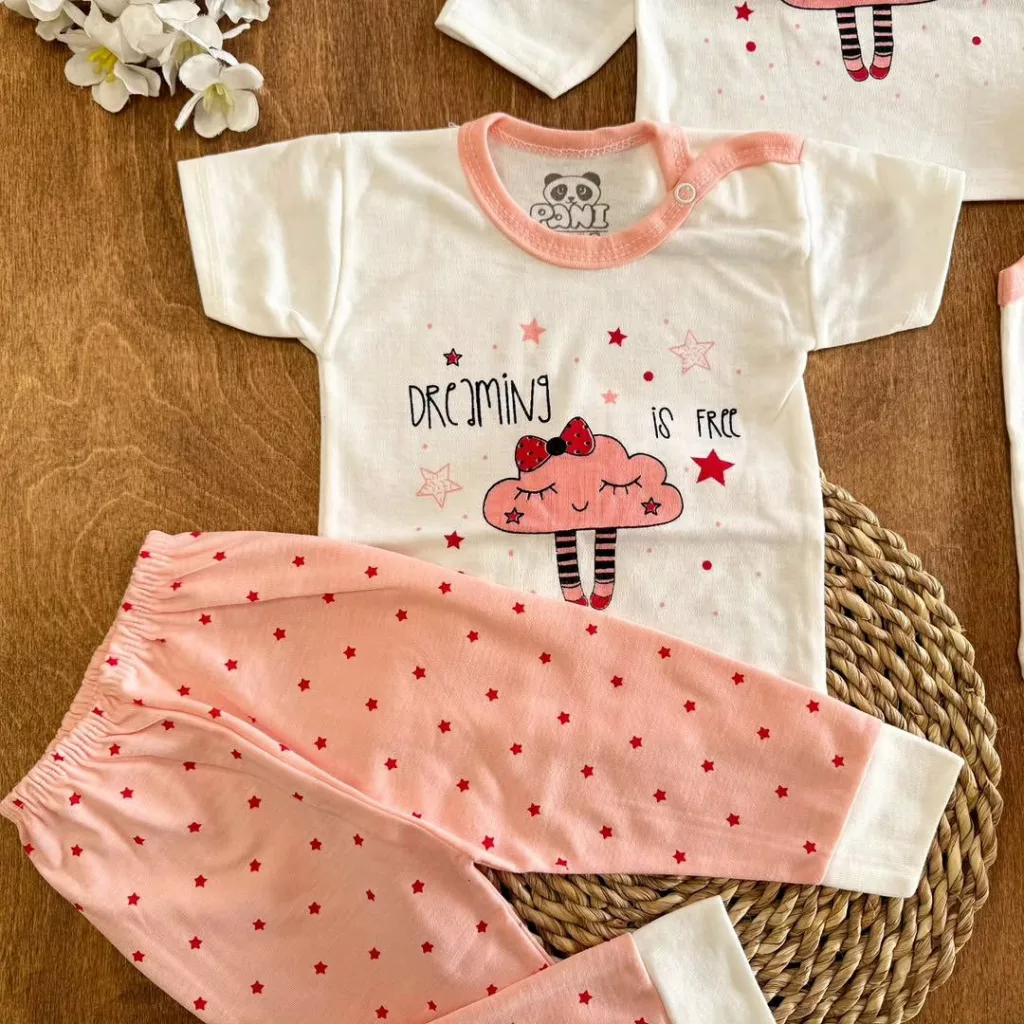 ست ۵ تکه (دکمه دار) ابر و ستاره گلبهی کد ۵۵۱۱