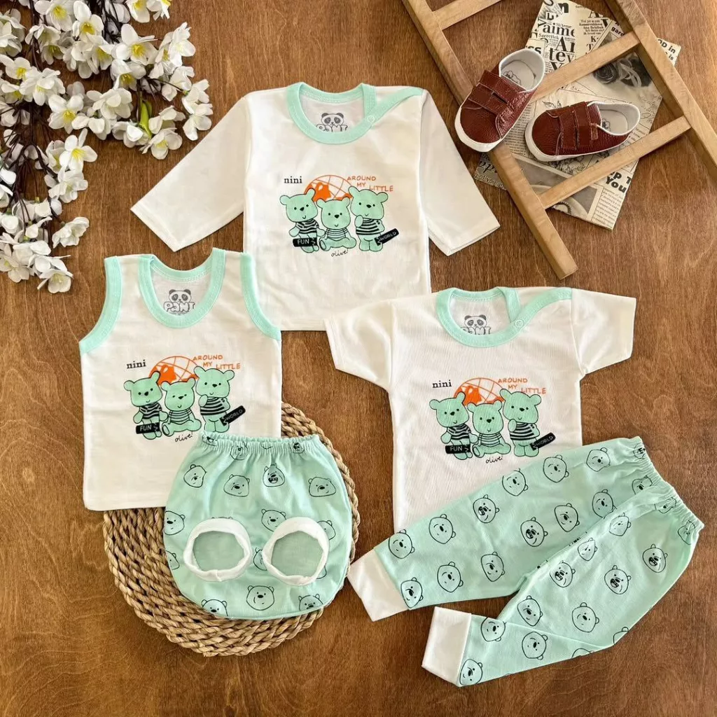 ست ۵ تکه (دکمه دار) سه خرس سبز nini world کد ۵۵۱۲