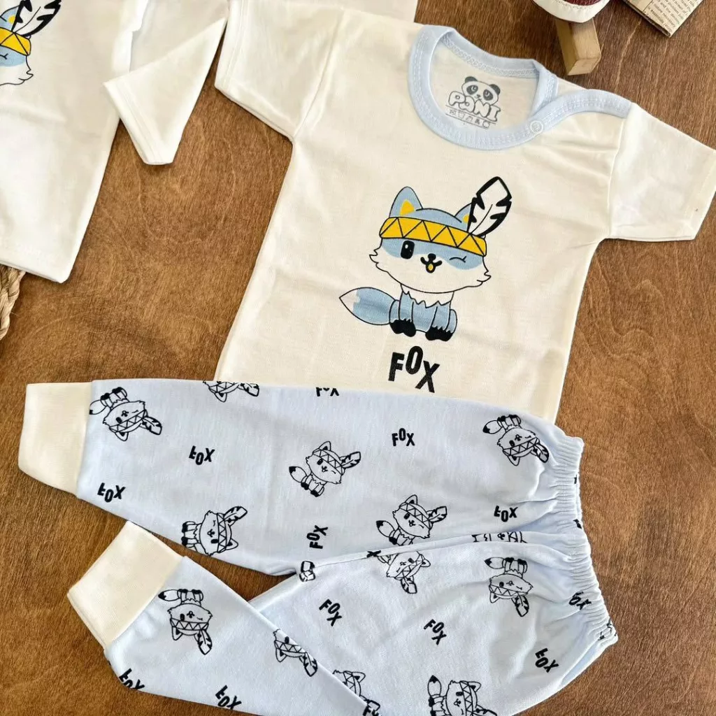 ست ۵ تکه (دکمه دار) روباه سرخپوست آبی کد ۵۵۱۳