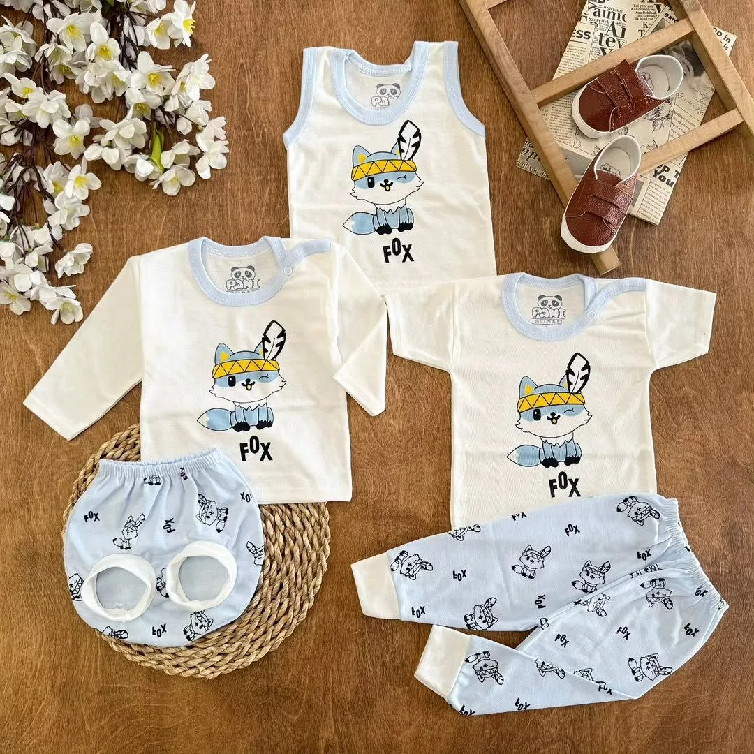 ست ۵ تکه (دکمه دار) روباه سرخپوست آبی کد ۵۵۱۳