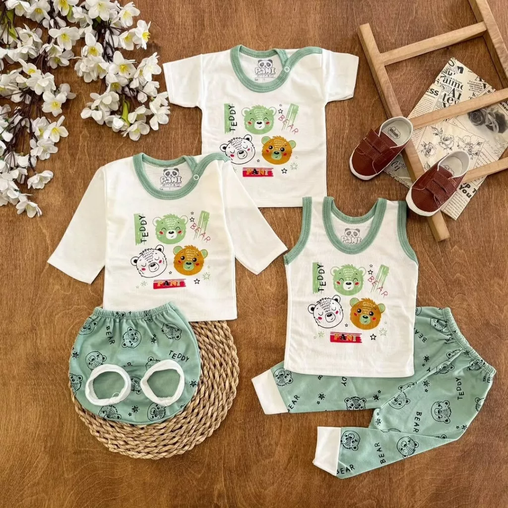 ست ۵ تکه (دکمه دار) سه کله خرس سبز Teddy کد ۵۵۱۴