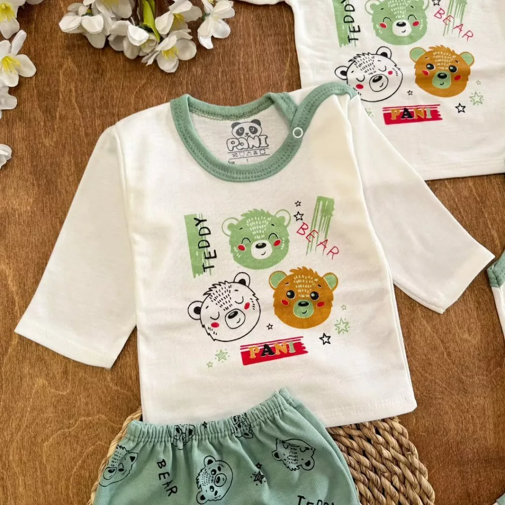 ست ۵ تکه (دکمه دار) سه کله خرس سبز Teddy کد ۵۵۱۴