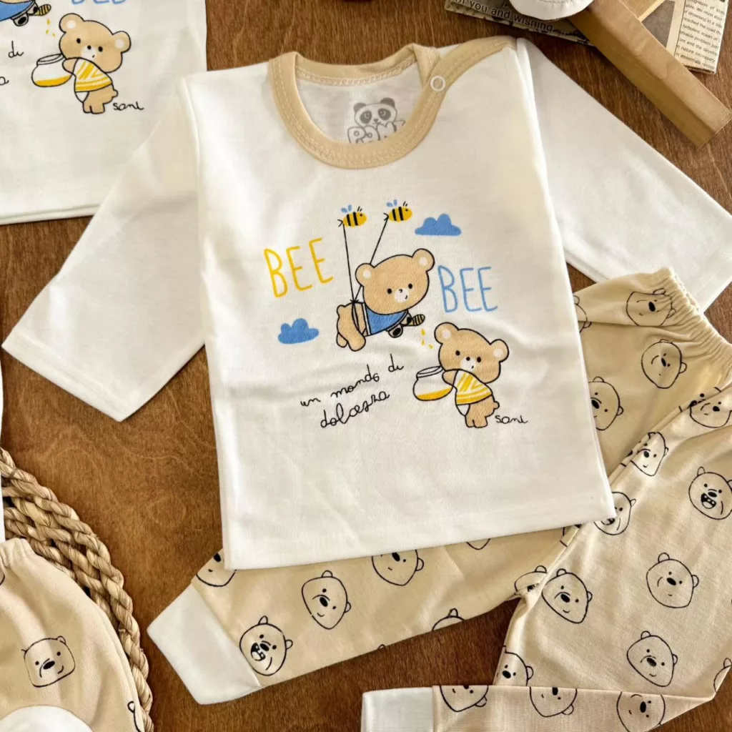 ست ۵ تکه (دکمه دار) خرس و زنبور کرم کد ۵۵۱۵