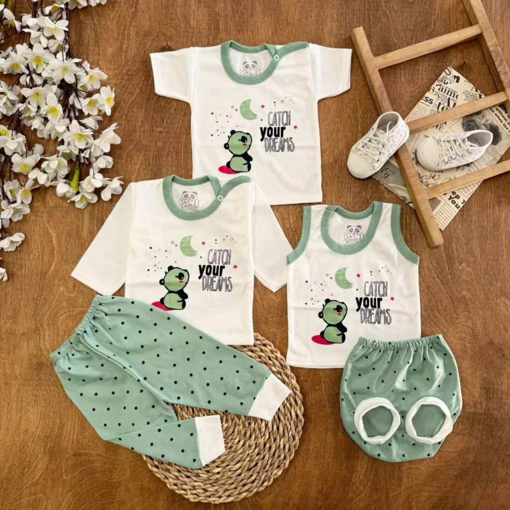 ست ۵ تکه (دکمه دار) پاندا ستاره و ماه سبز کد ۵۵۱۷