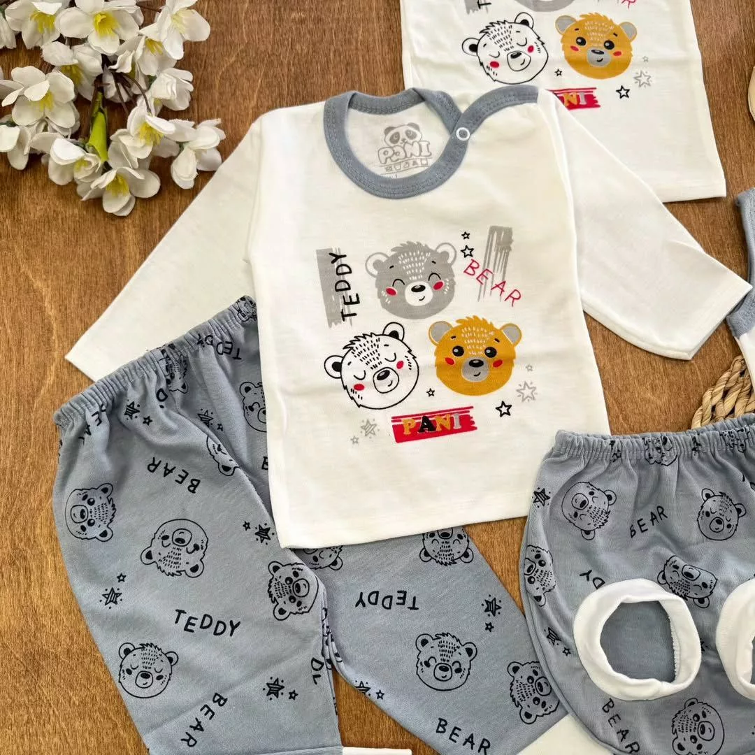 ست ۵ تکه (دکمه دار) سه کله خرس طوسی Teddy کد ۵۵۱۸