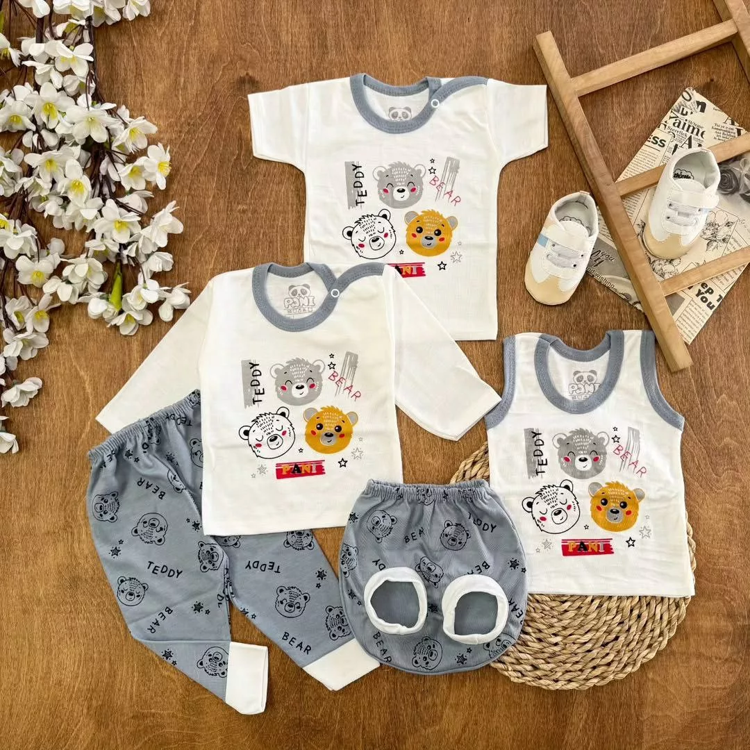 ست ۵ تکه (دکمه دار) سه کله خرس طوسی Teddy کد ۵۵۱۸