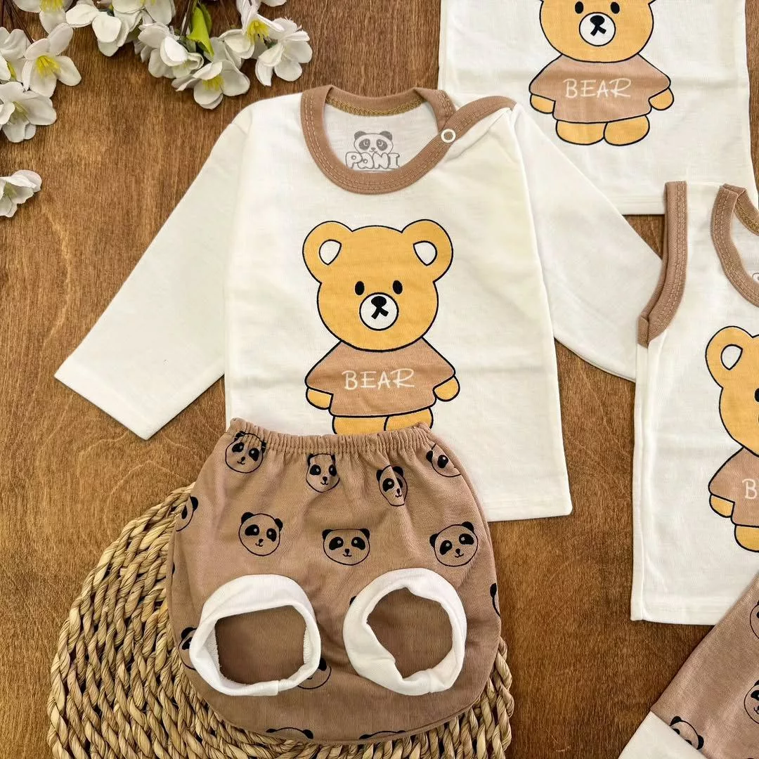 ست ۵ تکه (دکمه دار) خرس bear قهوه ای کد ۵۵۱۹