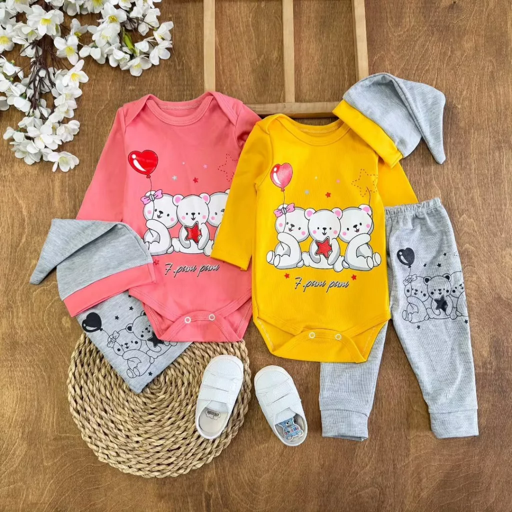 ست ۳ تکه بادی شلوار سه خرس بادکنکی کد ۵۵۳۹