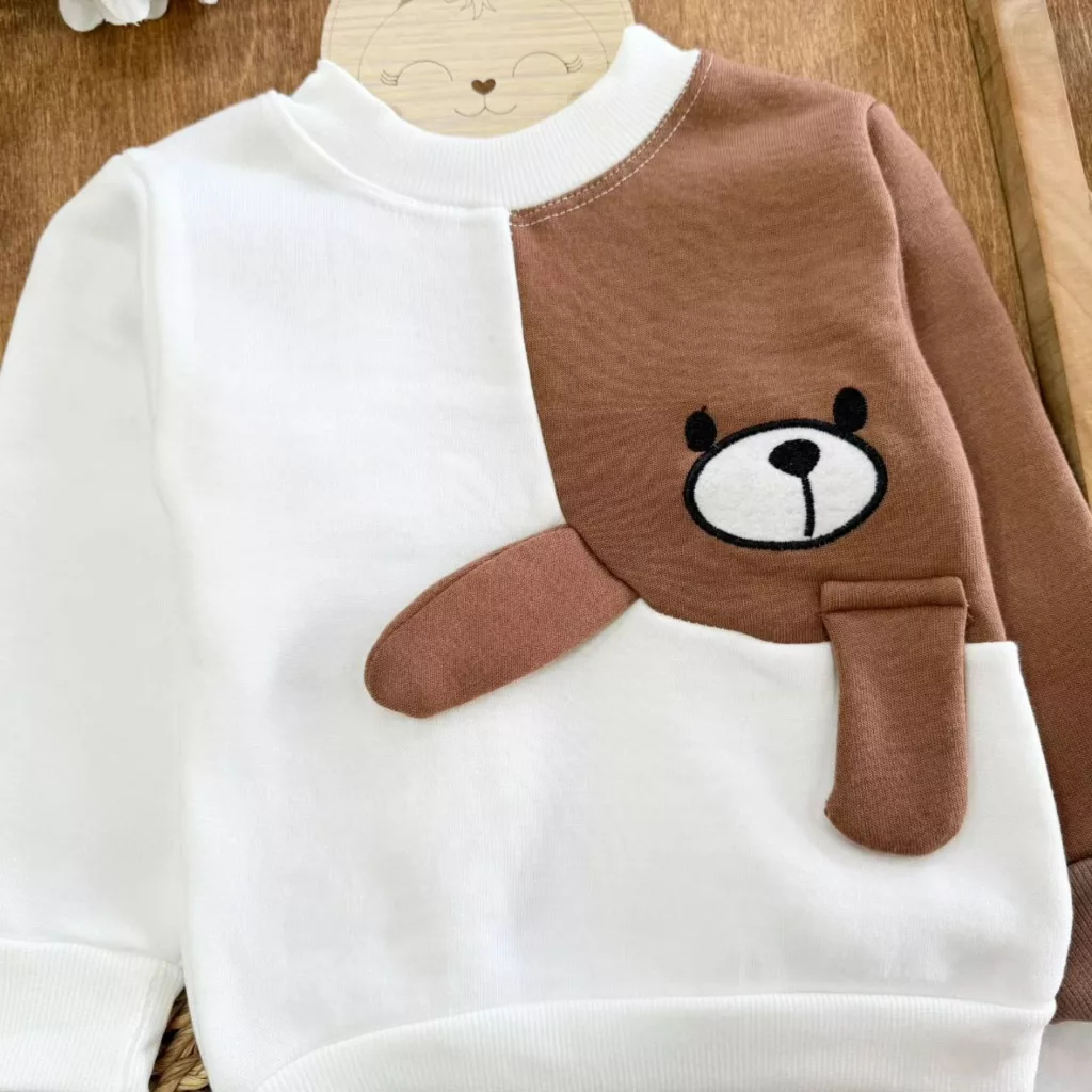 بلوز شلوار توکرکی سفید خرس پادار کد ۵۵۵۴