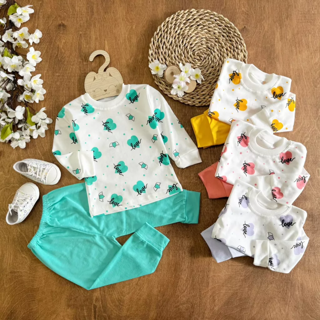 بلوز شلوار نخی قلبی لاو سایز 4 تا 6 کد 4042