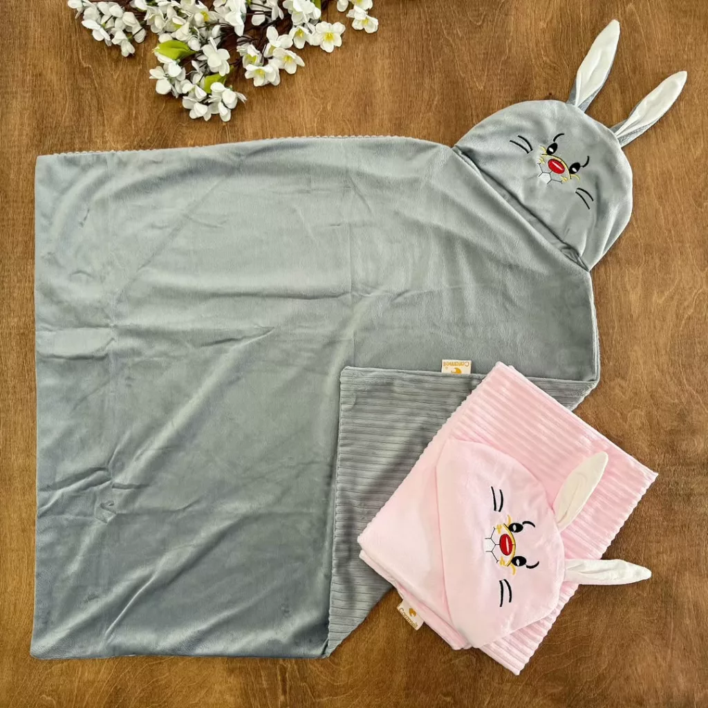 پتو دورپیچ مخمل راه راه خرگوش تک دندان کد 5012