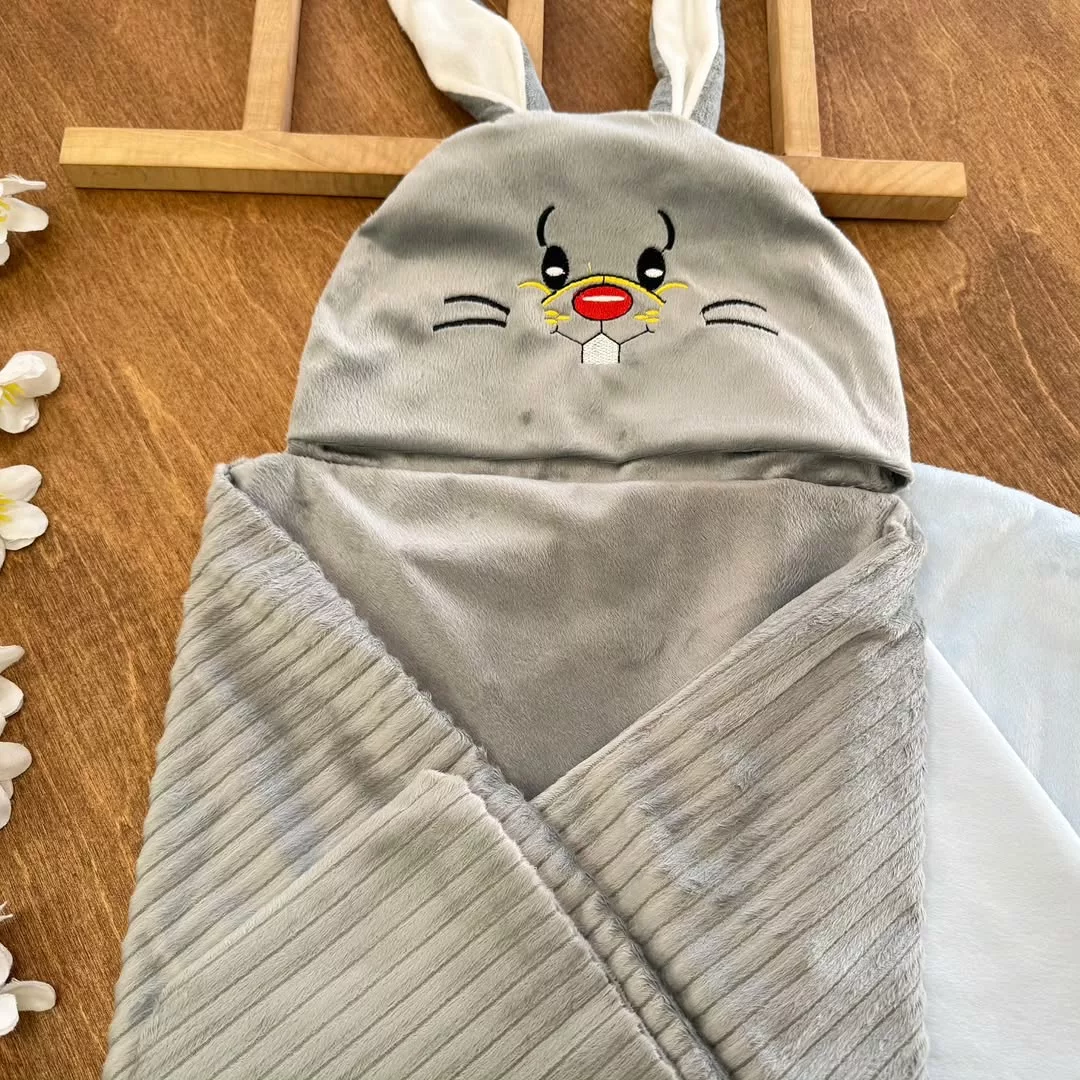 پتو دورپیچ مخمل راه راه خرگوش تک دندان کد 5012