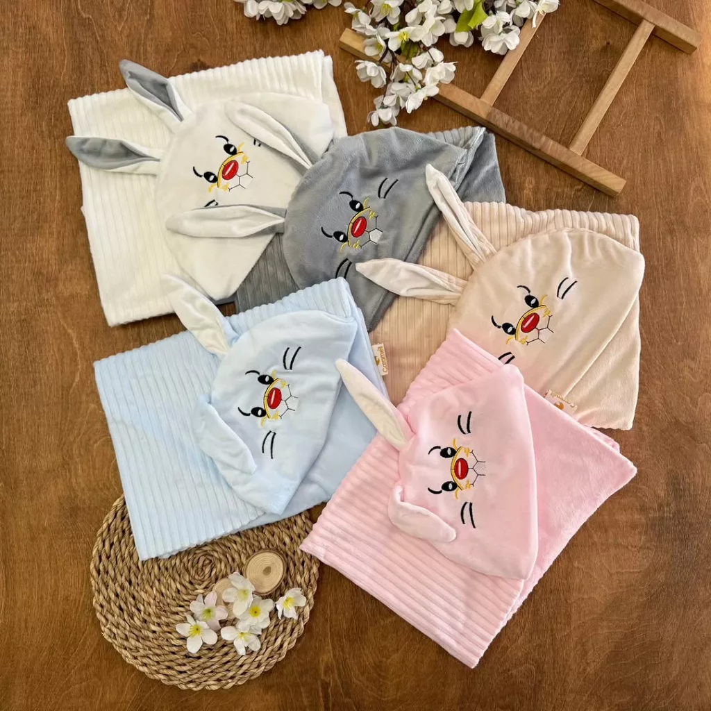 پتو دورپیچ مخمل راه راه خرگوش تک دندان کد 5012