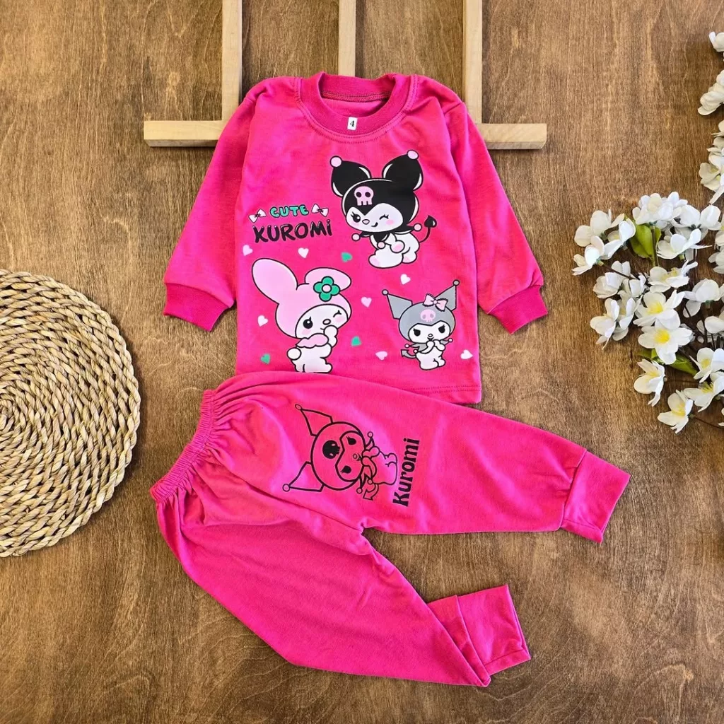 بلوز شلوار سرخابی ملودی کرومی سایز 4 تا 6 کد 5652