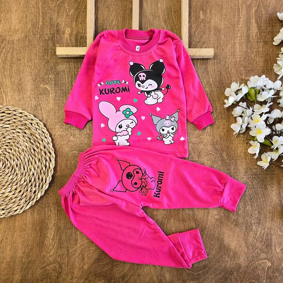 بلوز شلوار سرخابی ملودی کرومی سایز 4 تا 6 کد 5652