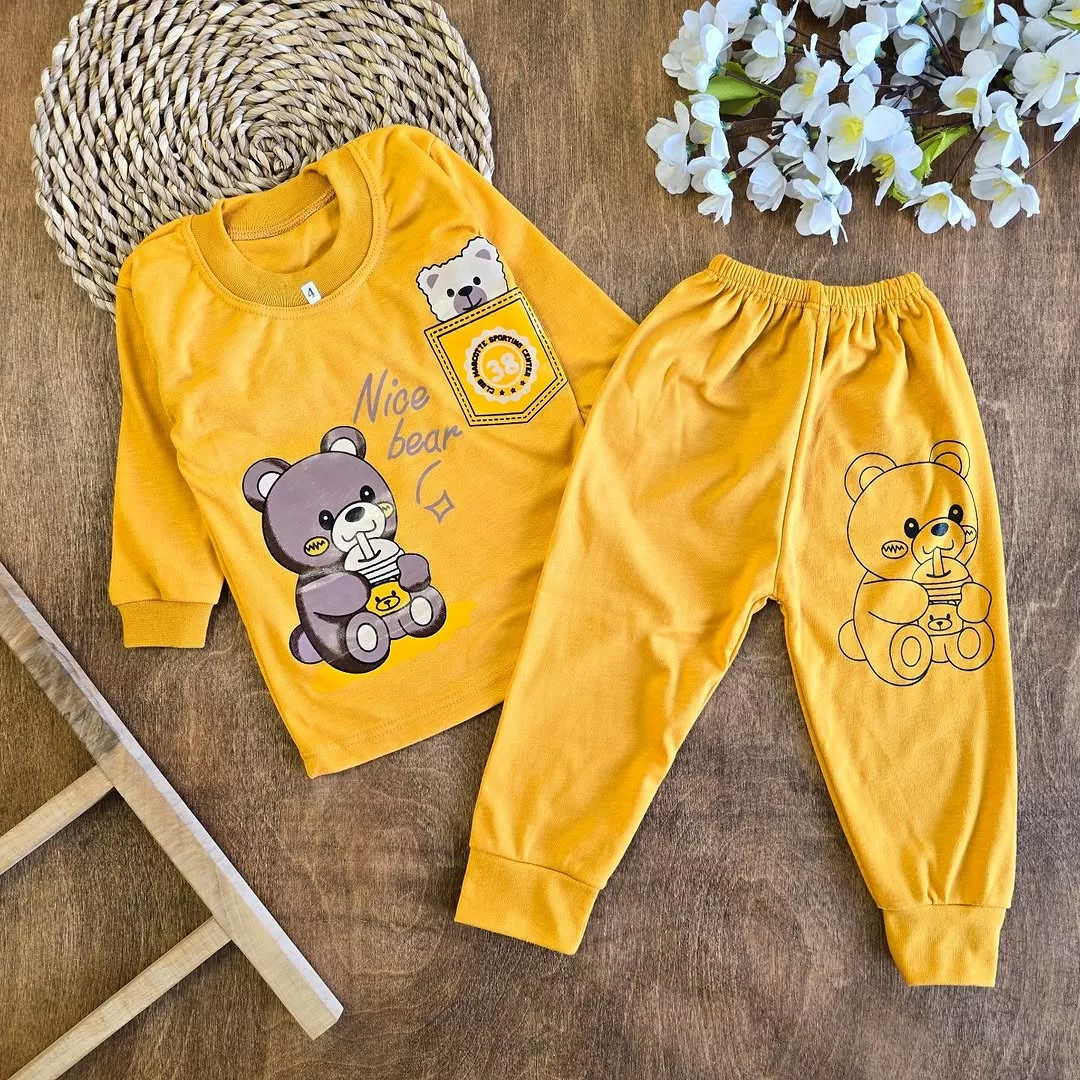 بلوز شلوار زرد خرس و نوشیدنی سایز 4 تا 6 کد 5650