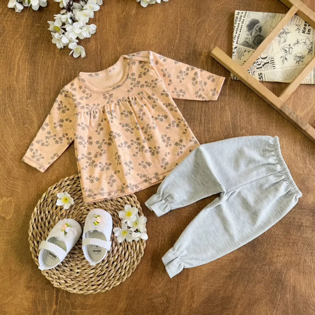 سارافون شلوار گلبهی گل گلی سایز 1 تا 3 کد 2527