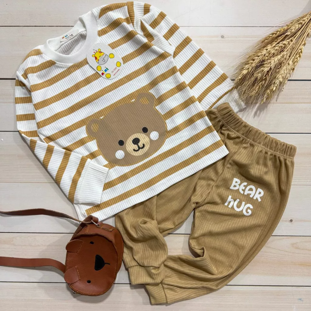 بلوز شلوار کبریتی راه راه کله خرس سایز 35،40 کد 5604