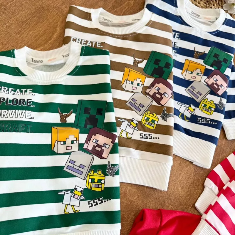 بلوز شلوار راه راه ماینکرفت سایز ۳۵،۴۰ کد ۵۵۷۲