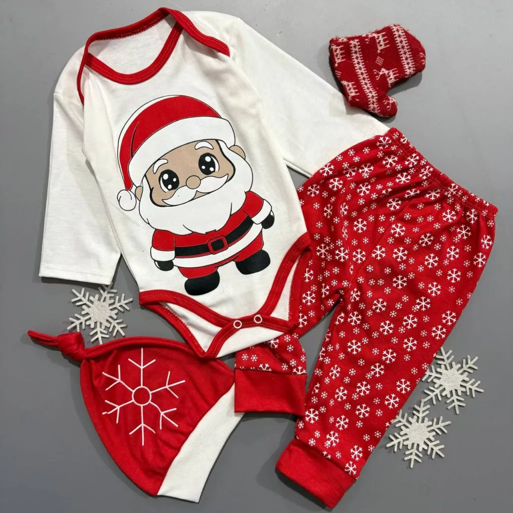 سه تکه بادی شلوار بابانوئل برفی کد ۵۵۶۱