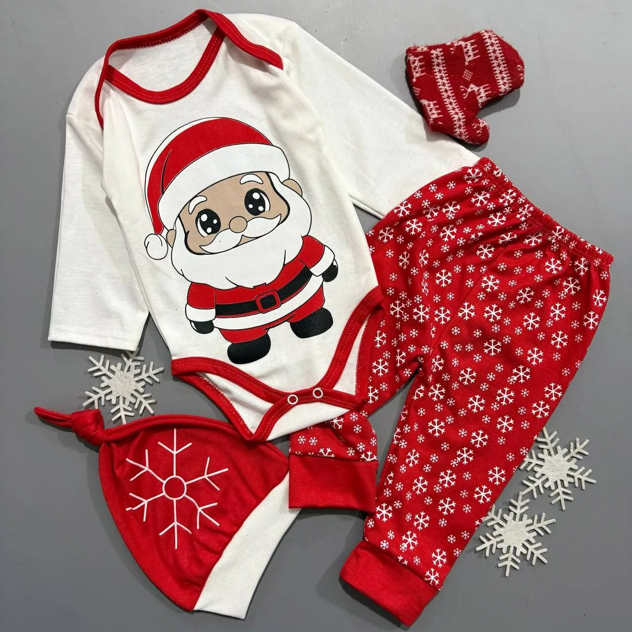 سه تکه بادی شلوار بابانوئل برفی کد ۵۵۶۱