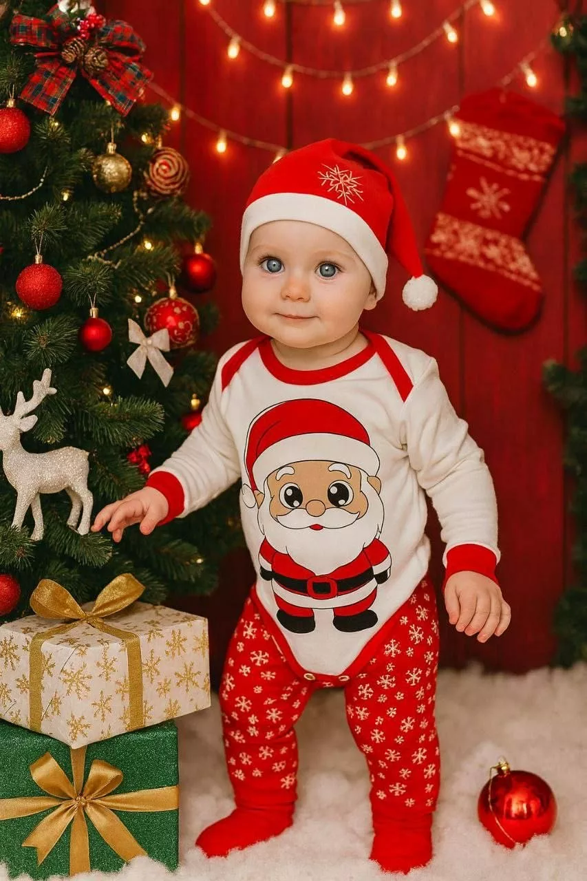 سه تکه بادی شلوار بابانوئل برفی کد ۵۵۶۱