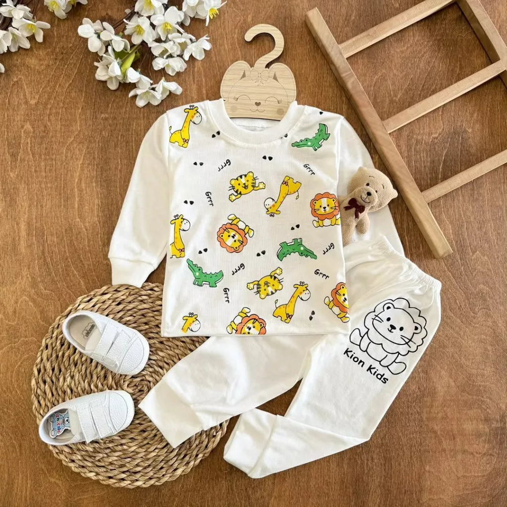 بلوز شلوار سفید حیوانات سایز ۴ تا ۶ کد ۵۵۶۵