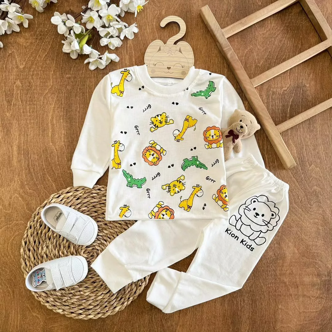 بلوز شلوار سفید حیوانات سایز ۴ تا ۶ کد ۵۵۶۵