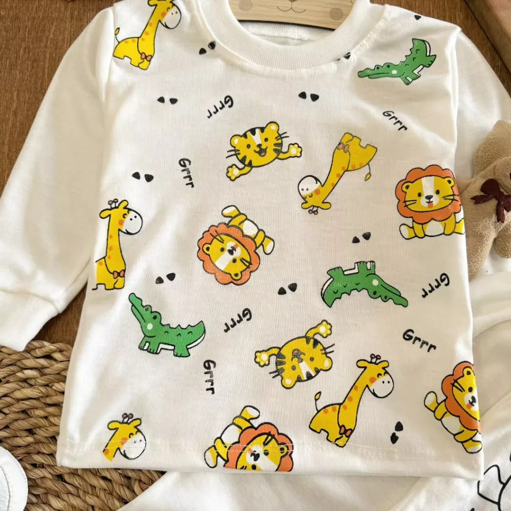 بلوز شلوار سفید حیوانات سایز ۴ تا ۶ کد ۵۵۶۵