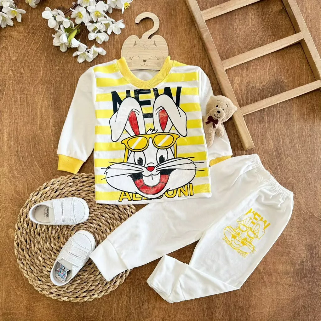 بلوز شلوار سفید خرگوش راه راه NEW سایز ۴ تا ۶ کد ۵۵۶۶