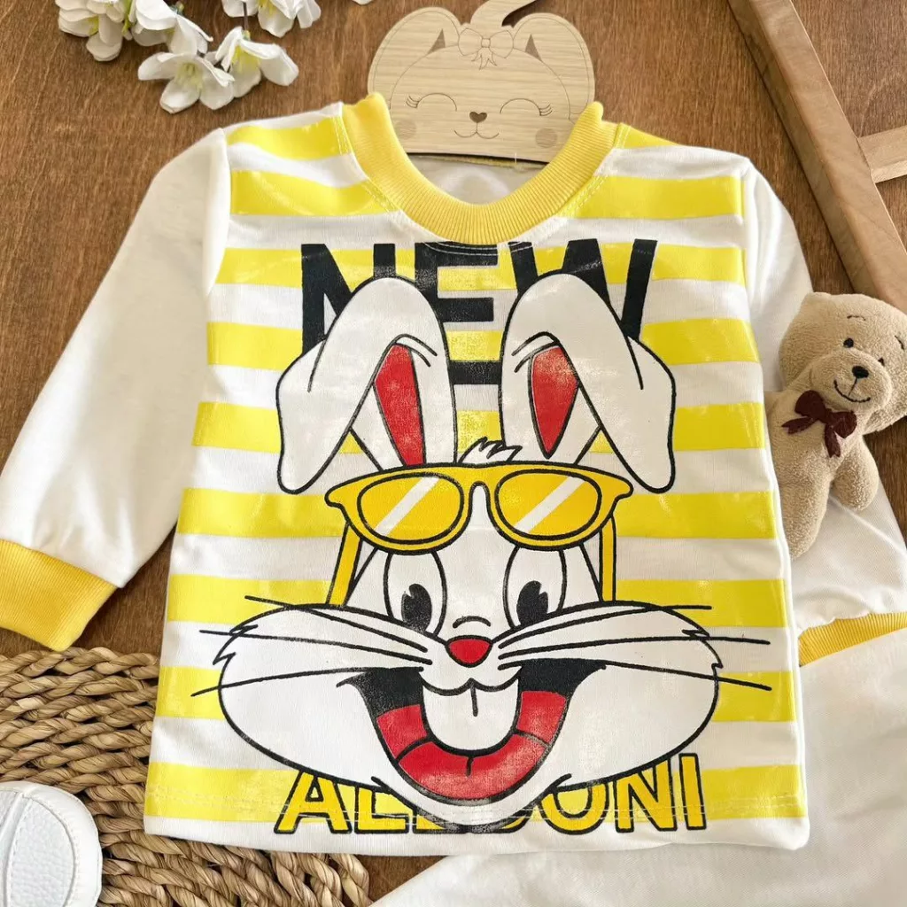 بلوز شلوار سفید خرگوش راه راه NEW سایز ۴ تا ۶ کد ۵۵۶۶