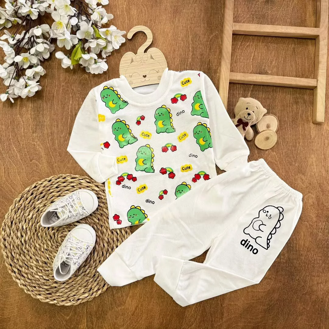 بلوز شلوار سفید دایناسور cute سایز ۴ تا ۶ کد ۵۵۶۷