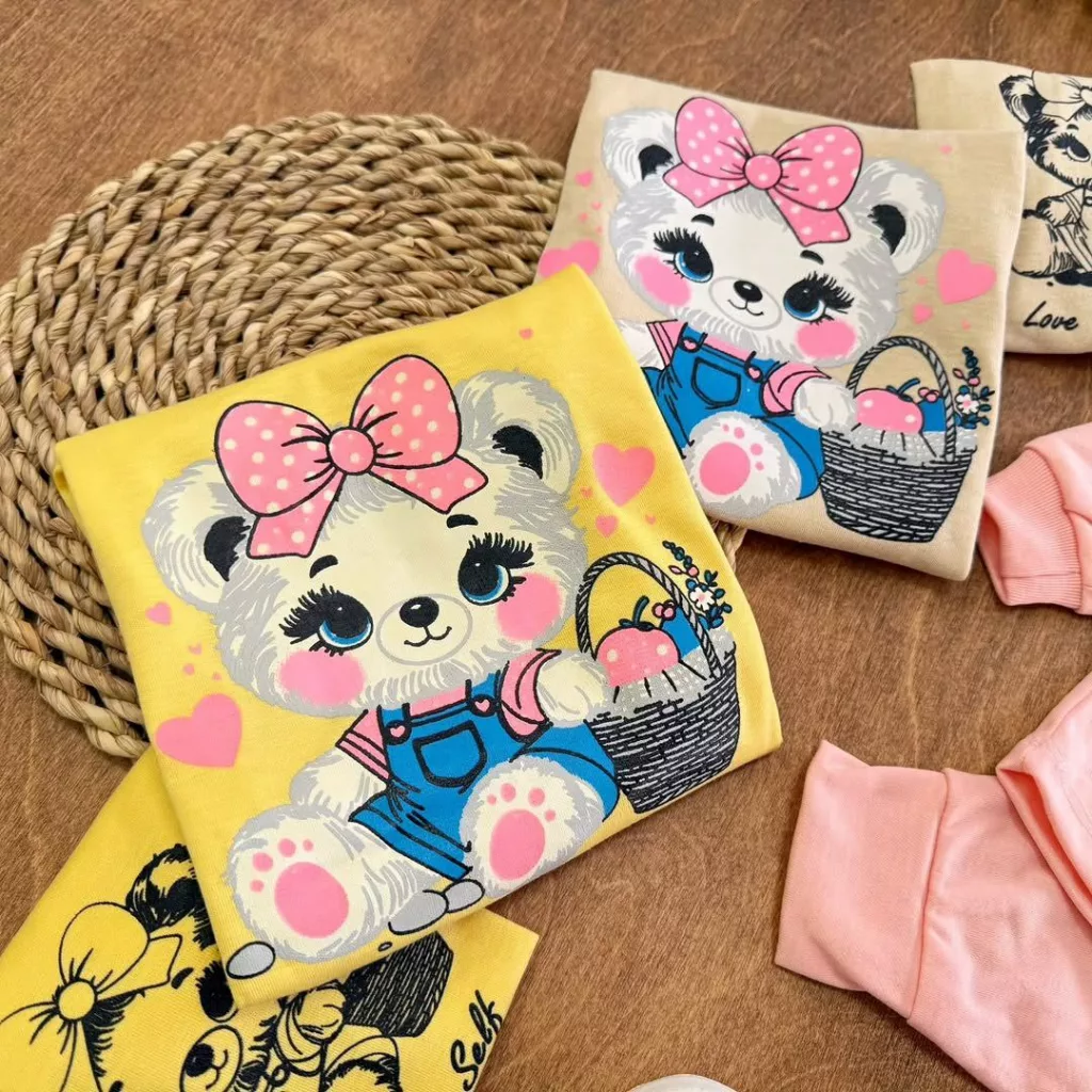 بلوز شلوار دخترانه خرس پاپیونی سایز ۴ تا ۶ کد ۵۵۷۰