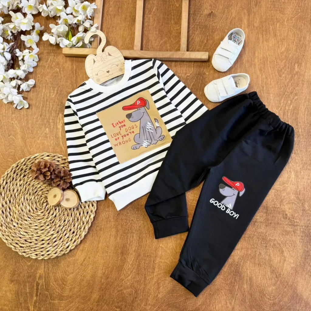 بلوز شلوار راه راه سگ کلاه دار سایز ۳۵ تا ۵۰ کد ۵۵۹۱