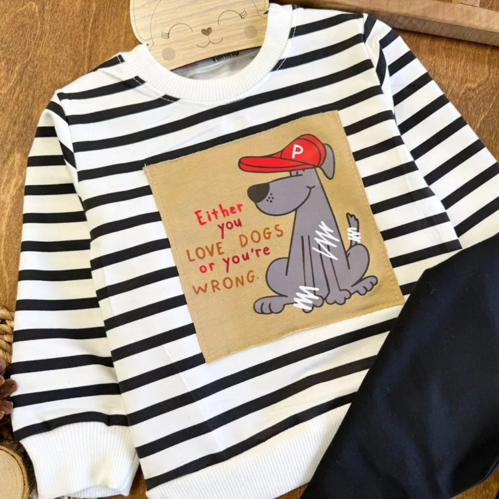 بلوز شلوار راه راه سگ کلاه دار سایز ۳۵ تا ۵۰ کد ۵۵۹۱