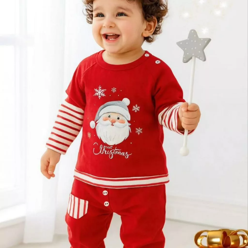 بلوز شلوار قرمز بابانوئل مدل آنیل کد ۵۵۹۸