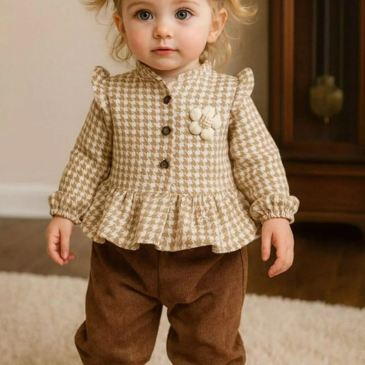 کت و شلوار دخترانه گل برجسته کد ۵۵۹۹