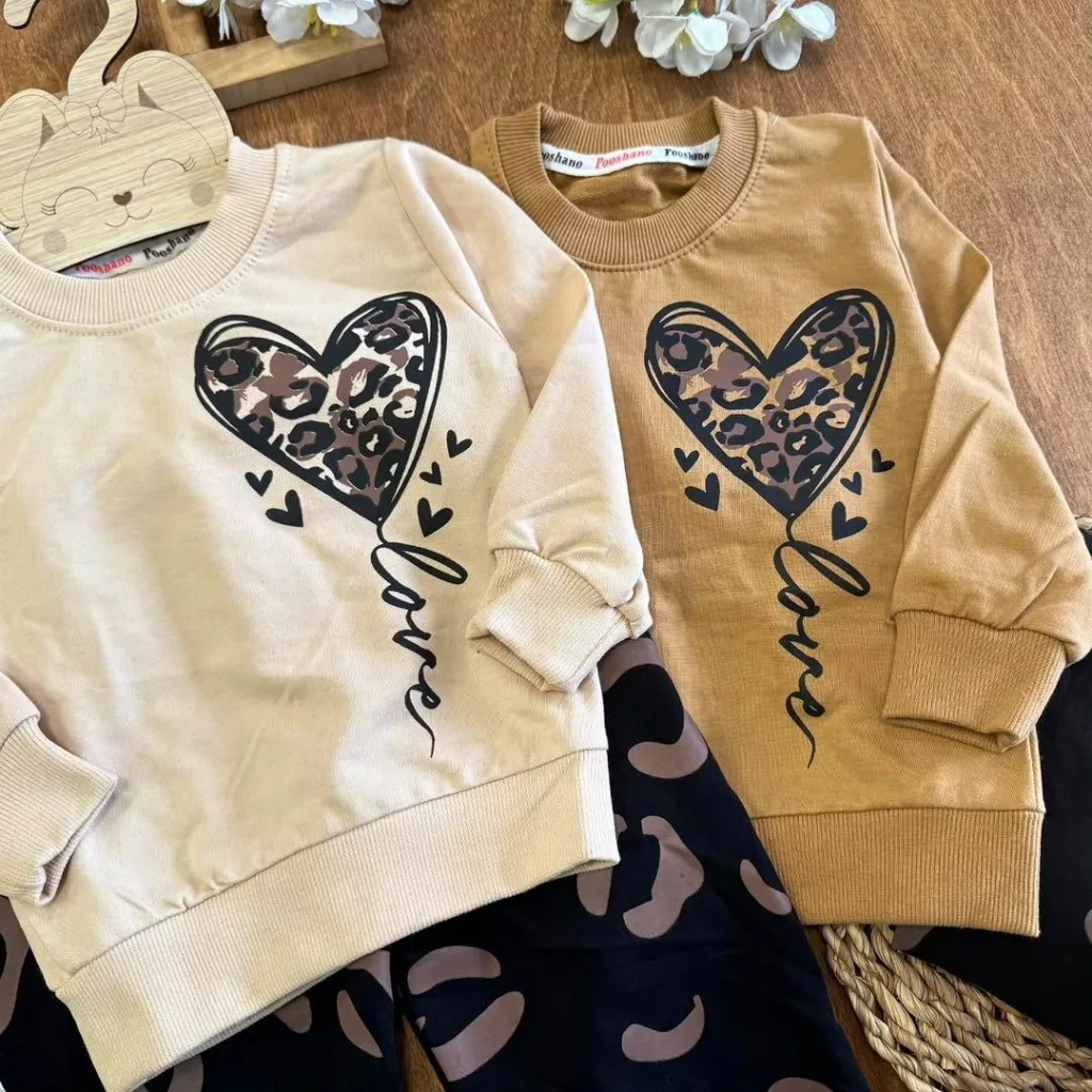 بلوز شلوار قلب بادکنکی پلنگی سایز ۳۵ تا ۵۰ کد ۵۶۱۶