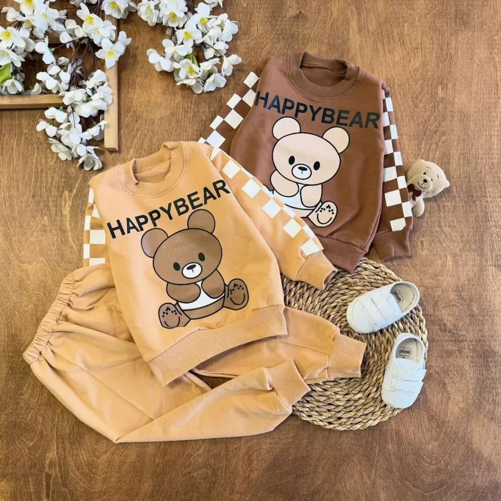 بلوز شلوار خرس آستین شطرنجی سایز ۳۵ تا ۴۵ کد ۵۶۴۰