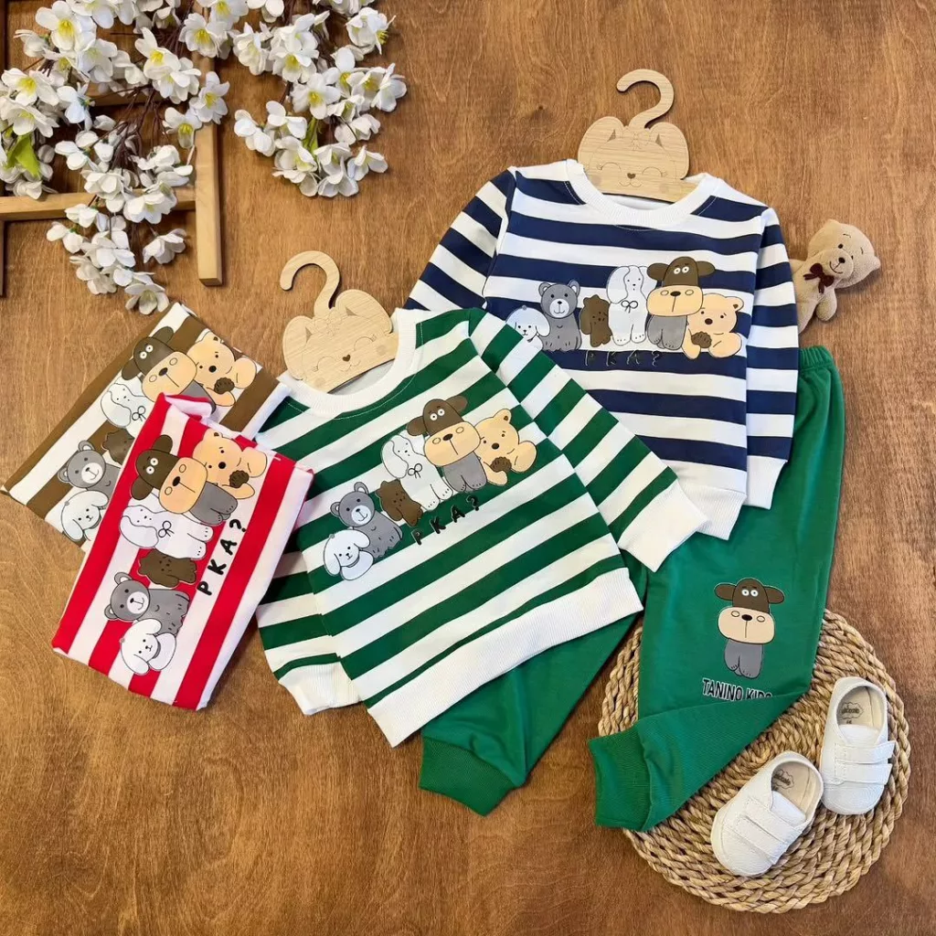 بلوز شلوار راه راه گروه حیوانات سایز ۳۵ تا ۴۵ کد ۵۶۴۷