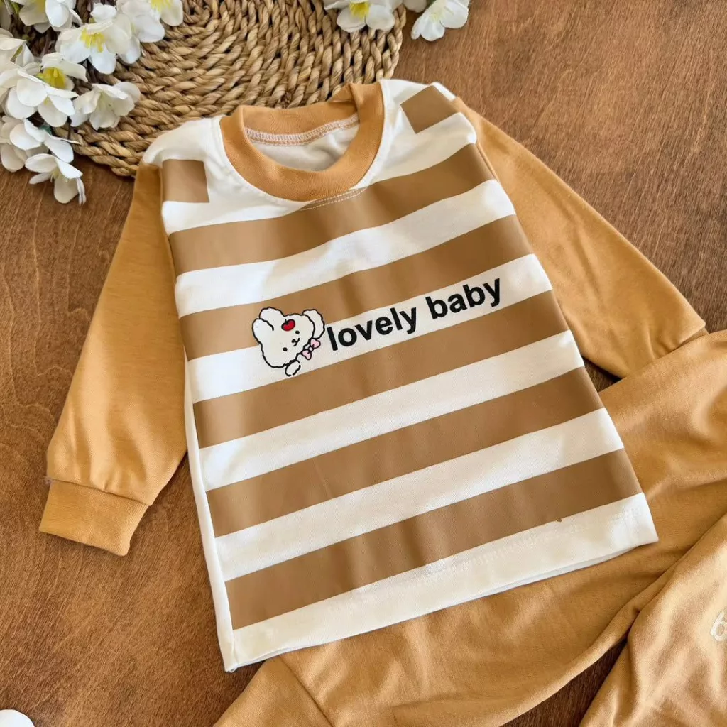 بلوز شلوار قهوه ای خرگوش راه راه lovely سایز ۴ تا ۶ کد ۵۶۵۷