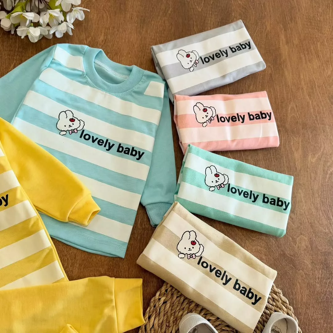 بلوز شلوار راه راه رنگی خرگوش lovely سایز ۴ تا ۶ کد ۵۶۶۱