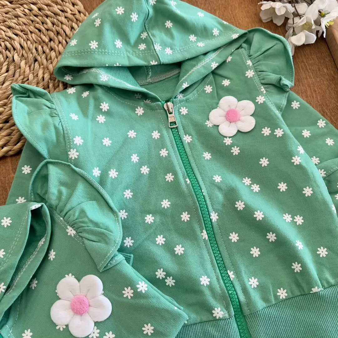 سویشرت شلوار سبز طرح گل سایز ۳۵،۴۰ کد ۵۶۶۴