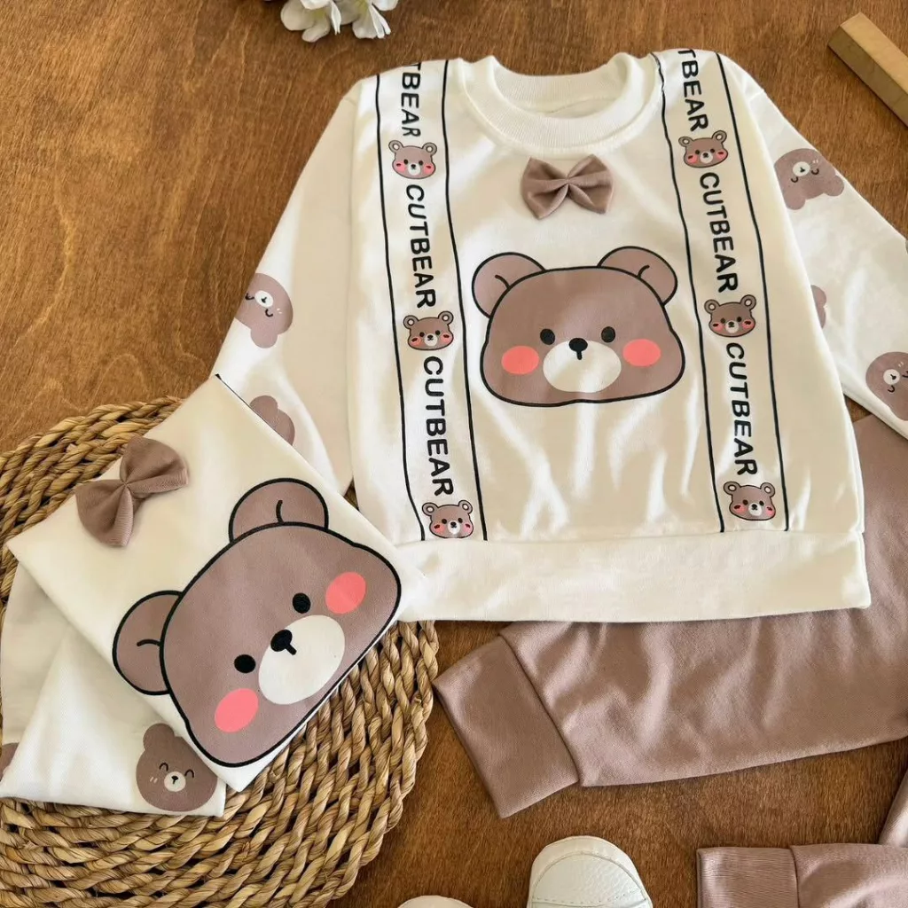 بلوز شلوار خرس ساسبندی پاپیونی سایز ۳۵ تا 40 کد ۵۶۶۷